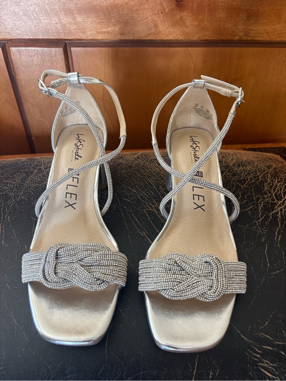 Life Stride Silver Beaded Knot Ankle-Strap Heels